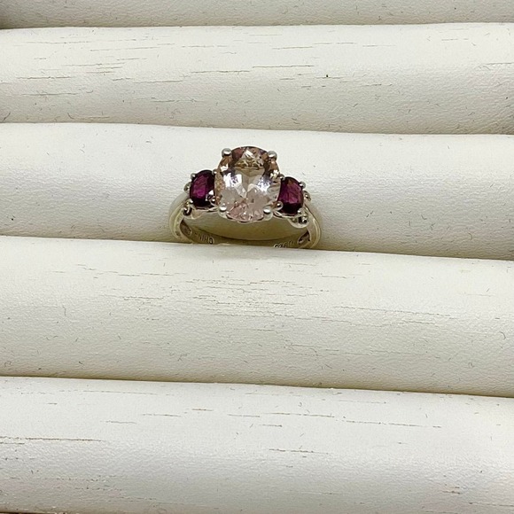 Sterling Silver-Multi-Gemstone Garnets & Pink Ring-Size 7 - Picture 3 of 7